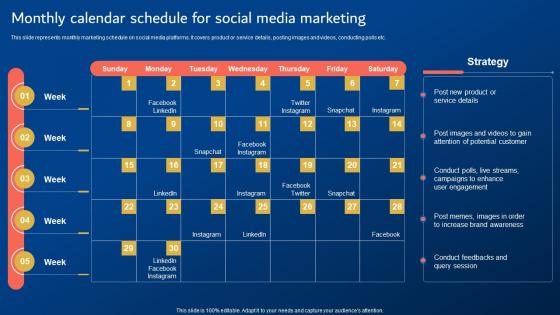 Digital Promotion Strategies Monthly Calendar Schedule For Social Media Marketing