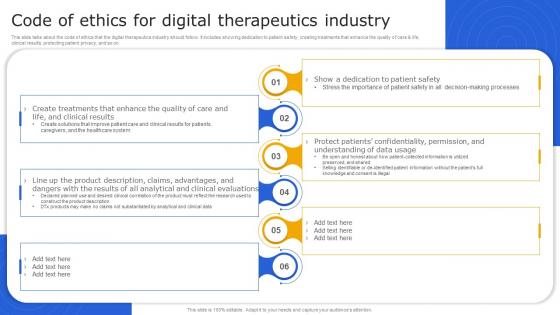 Digital Therapeutics It Code Of Ethics For Digital Therapeutics Industry Ppt Infographics Gridlines