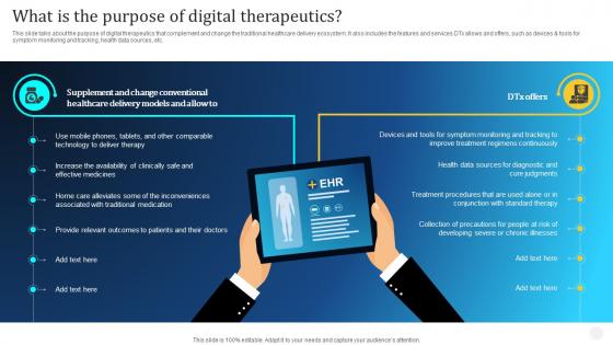 Digital Therapeutics Types What Is The Purpose Of Digital Therapeutics Ppt Graphics