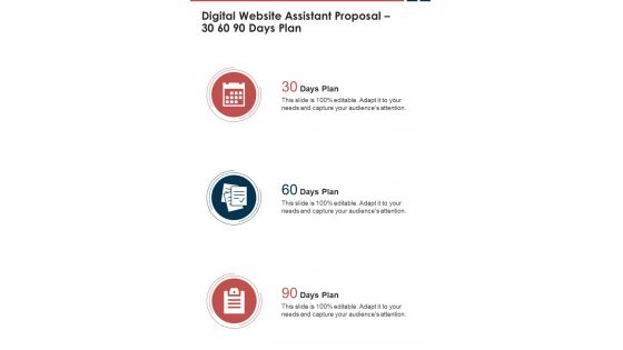 Digital Website Assistant Proposal 30 60 90 Days Plan One Pager Sample Example Document