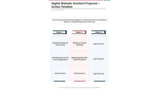 Digital Website Assistant Proposal Action Timeline One Pager Sample Example Document