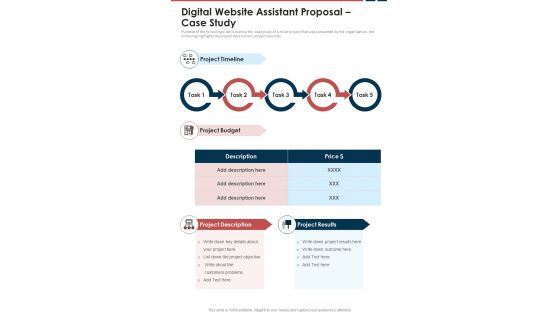 Digital Website Assistant Proposal Case Study One Pager Sample Example Document