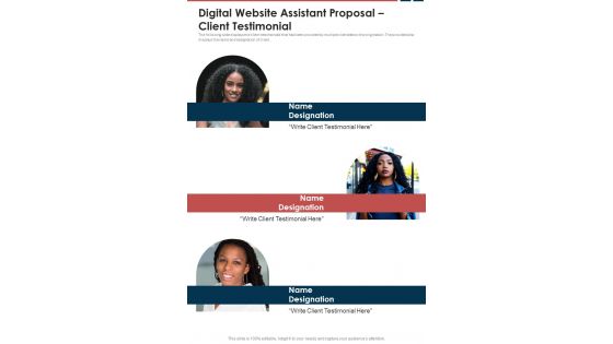 Digital Website Assistant Proposal Client Testimonial One Pager Sample Example Document