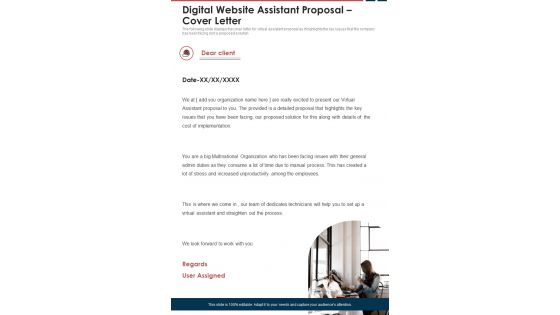 Digital Website Assistant Proposal Cover Letter One Pager Sample Example Document