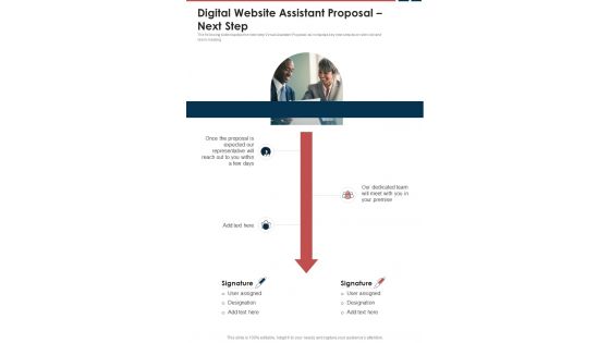 Digital Website Assistant Proposal Next Step One Pager Sample Example Document