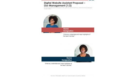 Digital Website Assistant Proposal Our Management One Pager Sample Example Document