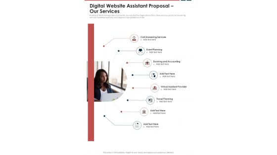 Digital Website Assistant Proposal Our Services One Pager Sample Example Document