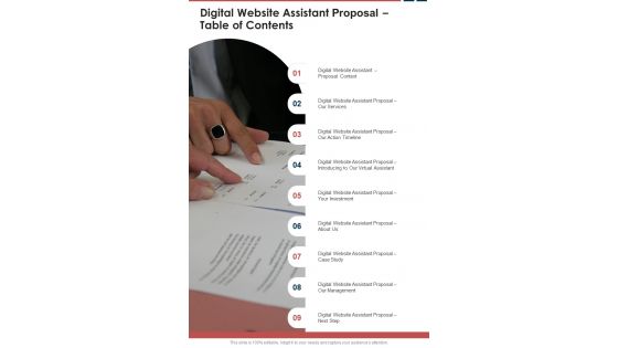 Digital Website Assistant Proposal Table Of Contents One Pager Sample Example Document