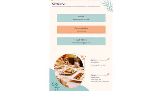 Dining Room Franchise Contact Us One Pager Sample Example Document