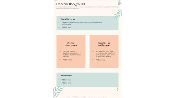 Dining Room Franchise Franchise Background One Pager Sample Example Document