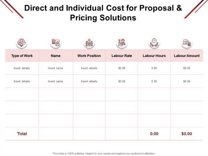 Direct and individual cost for proposal and pricing solutions amount powerpoint presentation styles skills