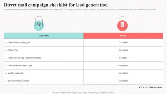 Direct Mail Campaign Checklist For Lead Media Marketing To Increase Product Reach MKT SS V