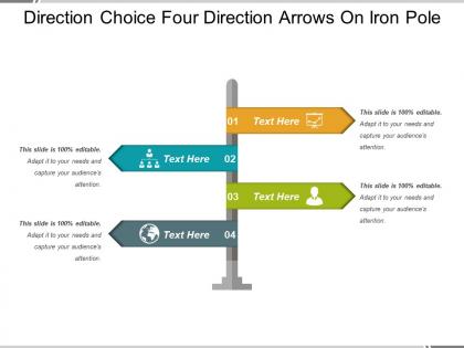 Direction choice four direction arrows on iron pole