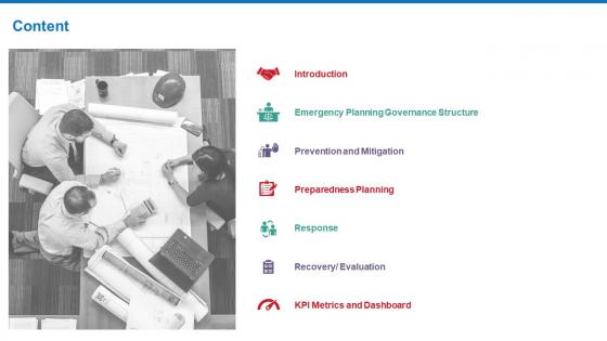 Disaster management recovery planning and implementation content ppt slides icon