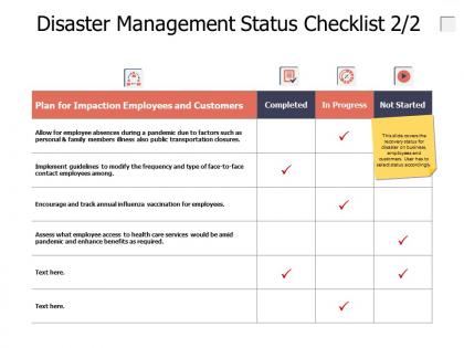 Disaster management status checklist a641 ppt powerpoint presentation infographic template show