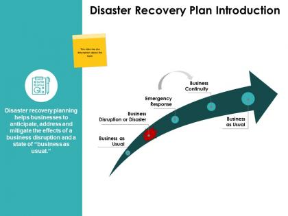 Disaster recovery plan introduction business continuity ppt powerpoint slides