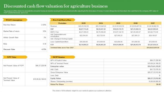 Discounted Cash Flow Valuation For Agriculture Business Crop Farming Business Plan BP SS