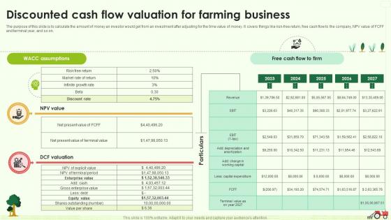 Discounted Cash Flow Valuation For Farming Business Farming Business Plan BP SS