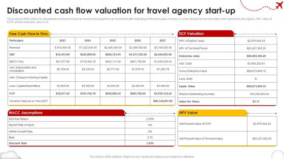 Discounted Cash Flow Valuation For Travel Agency Start Up Group Travel Business Plan BP SS