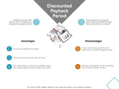 Discounted payback period advantages ppt powerpoint presentation infographics ideas