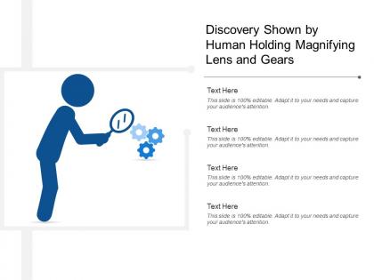 Discovery shown by human holding magnifying lens and gears