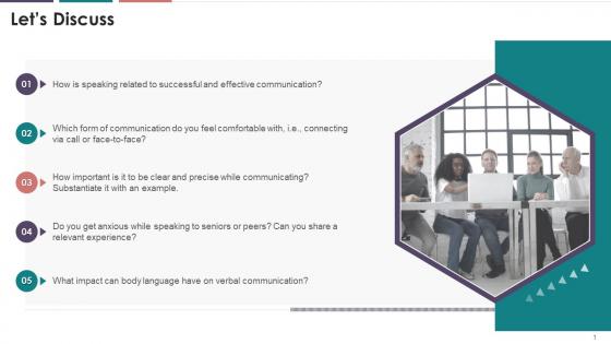 Discussion Question On Speaking In Business Communication Training Ppt