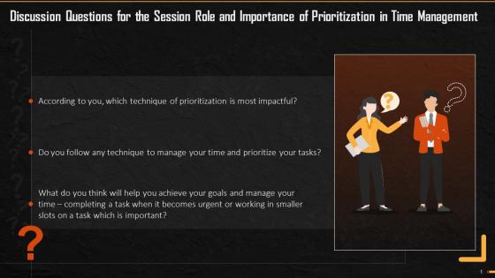 Discussion Questions From Session Prioritization Role In Time Management Training Ppt