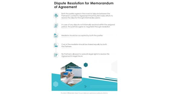Dispute Resolution For Memorandum Of Agreement One Pager Sample Example Document