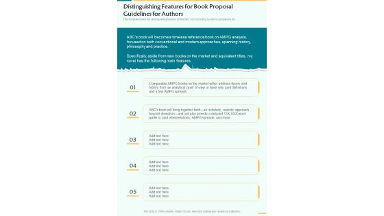 Distinguishing Features For Book Proposal Guidelines For Authors One Pager Sample Example Document