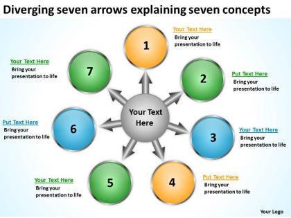 Diverging seven arrows explaining concepts diagram software powerpoint slides