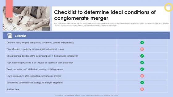 Diversification Strategy To Manage Checklist To Determine Ideal Conditions Of Conglomerate Strategy SS