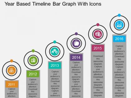 Dj year based timeline bar graph with icons flat powerpoint design
