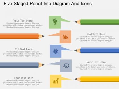 Dm five staged pencil info diagram and icons flat powerpoint design