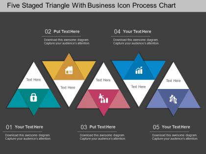 Dn five staged triangle with business icon process chart flat powerpoint design
