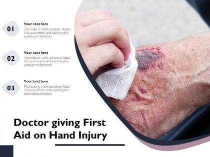 Doctor giving first aid on hand injury
