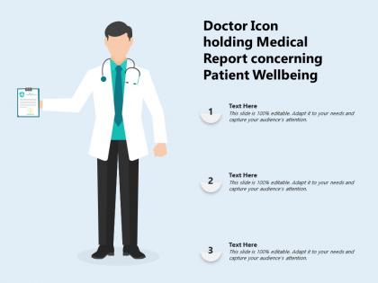 Doctor icon holding medical report concerning patient wellbeing
