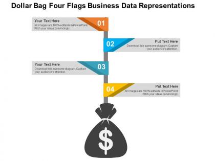 Dollar bag four flags business data representations flat powerpoint design