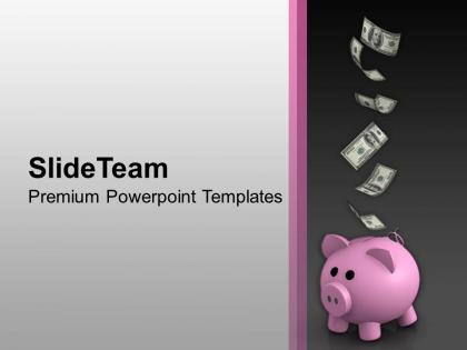 Dollar falling on pink piggy bank powerpoint templates ppt themes and graphics 0213