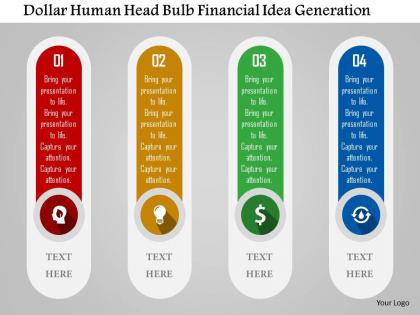 Dollar human head bulb financial idea generation flat powerpoint design