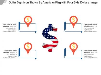 Dollar sign icon shown by american flag with four side dollars image