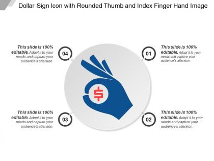 Dollar sign icon with rounded thumb and index finger hand image