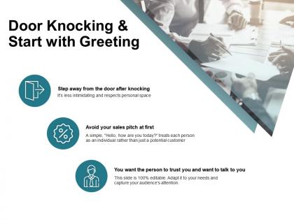 Door knocking and start with greeting avoid ppt powerpoint presentation file visuals