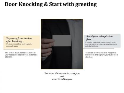Door knocking and start with greeting sales trust ppt powerpoint presentation slides structure