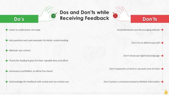 Dos And Do Not While Receiving Feedback Training Ppt
