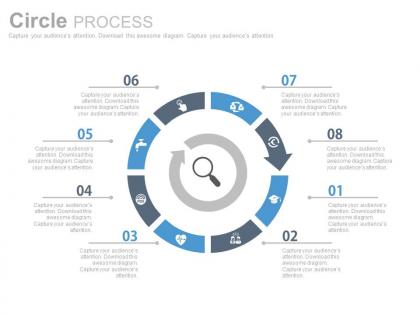 Download eight staged circular chart for search manipulation flat powerpoint design