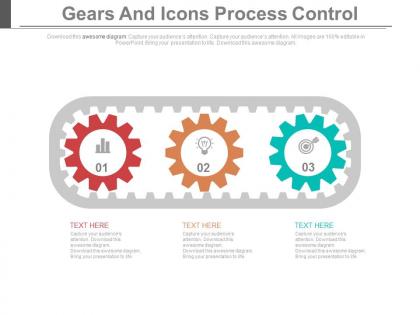 Download three gears and icons for process control flat powerpoint design