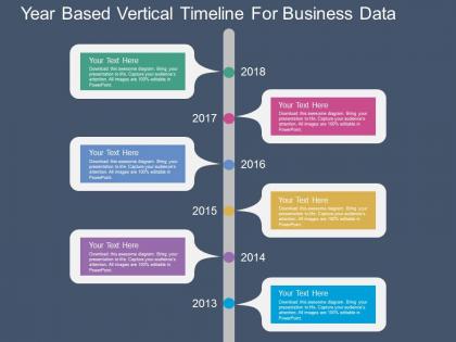 Download year based vertical timeline for business data flat powerpoint design