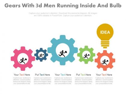 Dq gears with 3d men running inside and bulb flat powerpoint design