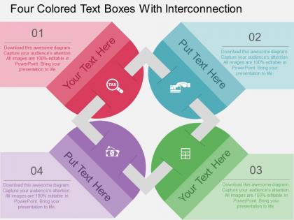 Dr four colored text boxes with interconnection flat powerpoint design
