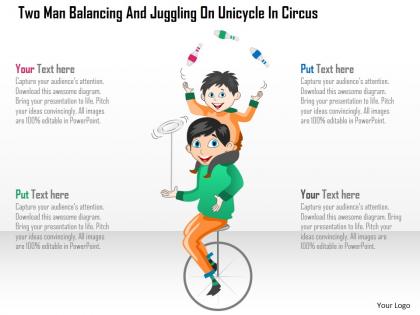 Dr two man balancing and juggling on unicycle in circus powerpoint template